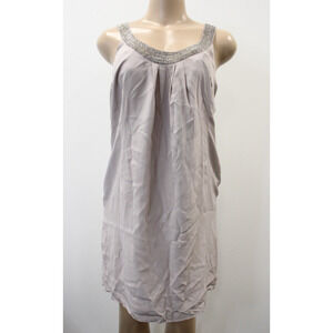 Ted Baker Dress Women's Size 3 Gray 100% Silk Beaded Neckline Racerback NWT